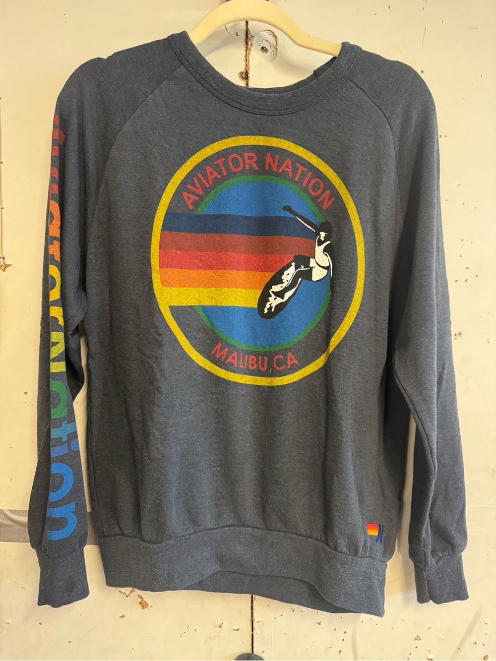 Aviator Nation women’s Navy Rainbow Logo Sweatshirt